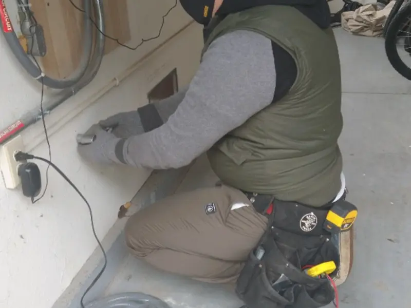 Electrician performing outlet wiring in a Holden Lakes garage